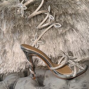 Miss Lola Silver Floral Heels